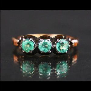 1960 Nordic Ring Emerald solid 18K Gold Silver Ø 6.25 US VINTAGE